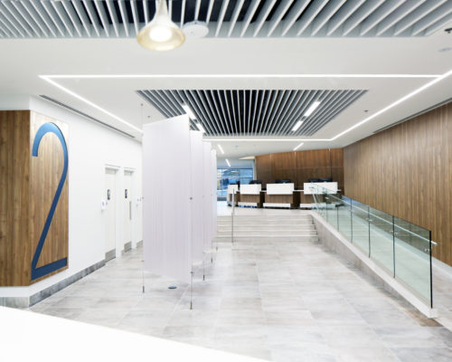 One Hear Care - Cardiology medical healthcare center. Installation of unterlinden suspension, 2.5 square on the ceiling and Algoritmo recessed system version